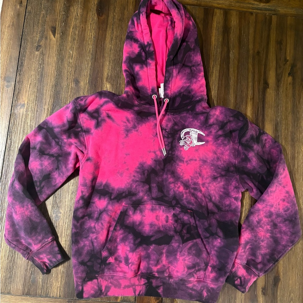 Champion Womens Pink Flower Tie-Dye Hoodie Sweatshirt Medium M